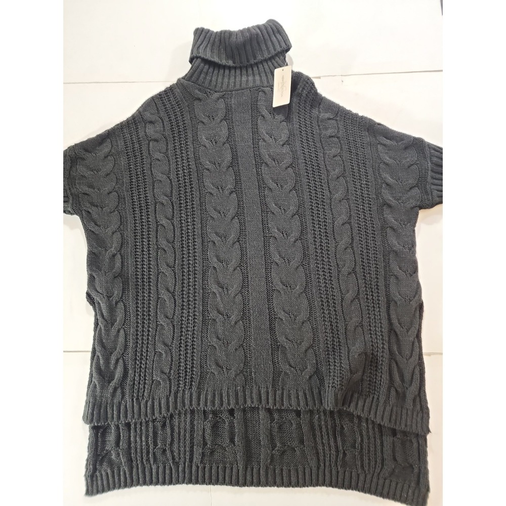 Italian Boutique Cable Knit Turtleneck Tunic Sweater Black L/XL Made In Italy